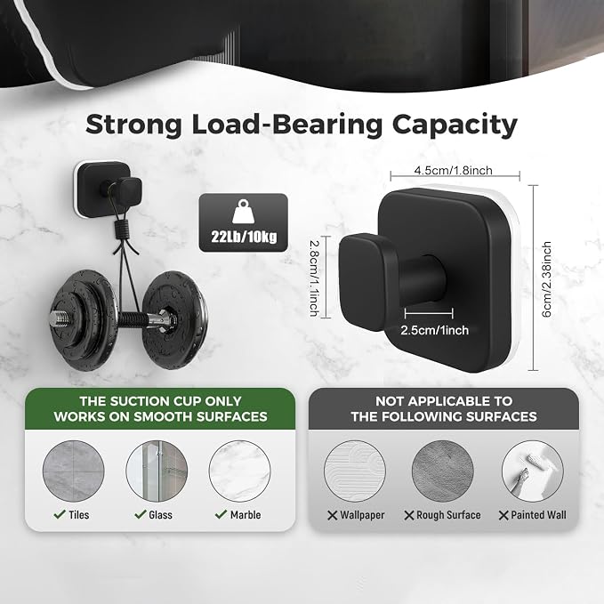2Pcs Square Suction Cup Hook, 304 Stainless Steel Shower Hook, Removable - Image 8