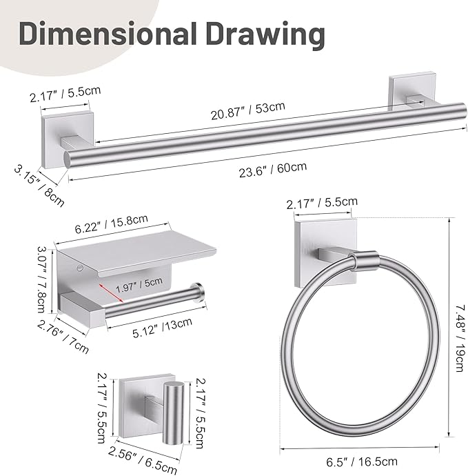 5-Piece Brushed Nickel Bathroom Hardware Set, SUS304 Stainless Steel Bathroom - Image 7