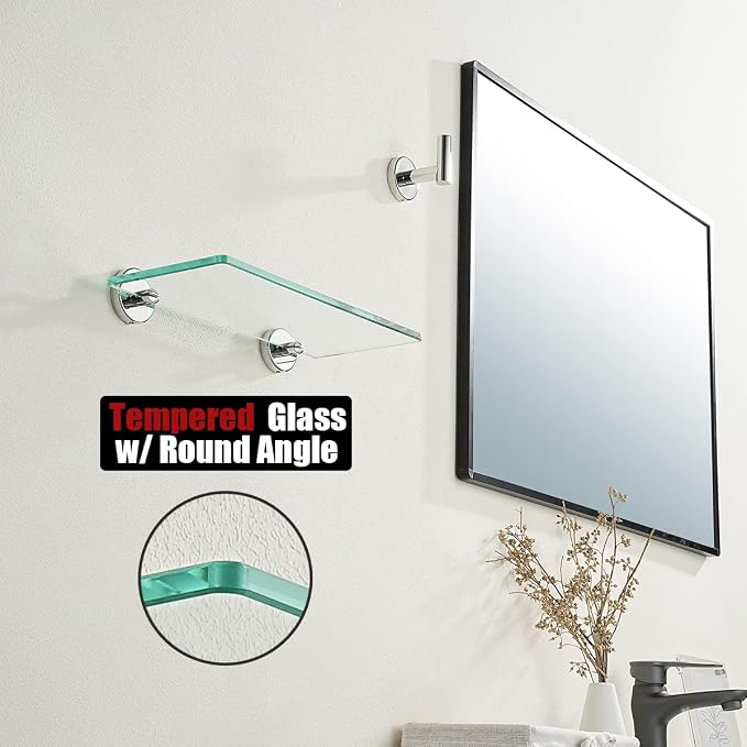 JQK Bathroom Glass Shelf Chrome, Tempered Glass Shower Storage 12 by 5 inches - Image 6