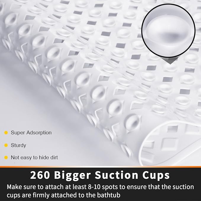 Yimobra Non Slip Bath Mat, Super Strong Suction Cups, 34.5"x15.5"Long Tub Mat - Image 2