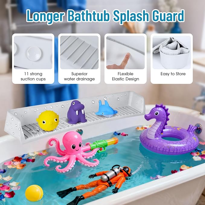 Splash Guard for Bathtub Kids, Longer Silicone Bathtub Splash Guard - Image 4