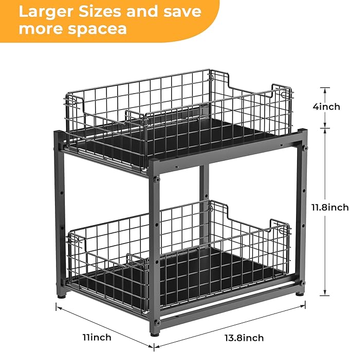 Under Sink Organizer, 2-Tier Pull Out Cabinet Organizer, Adjustable Height - Image 6