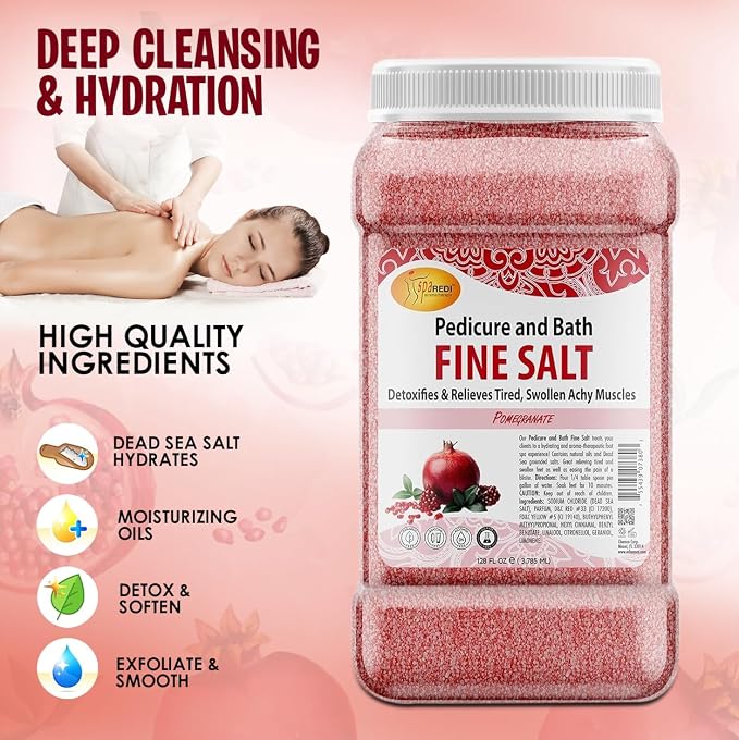 SPA REDI - Detox Foot Soak Pedicure and Bath Fine Salt, Pomegranate, 128 Oz - - Image 5