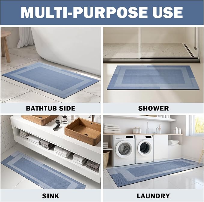 Non Slip Long Bath Mat Bathroom Runner, Rubber Backing Ultra Thin Bathroom Rugs - Image 8
