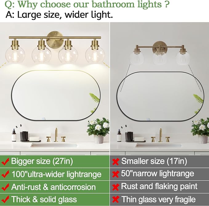 2024 Upgrade 4-Light Bathroom Light Fixtures, Brushed Brass Bathroom Lights - Image 2