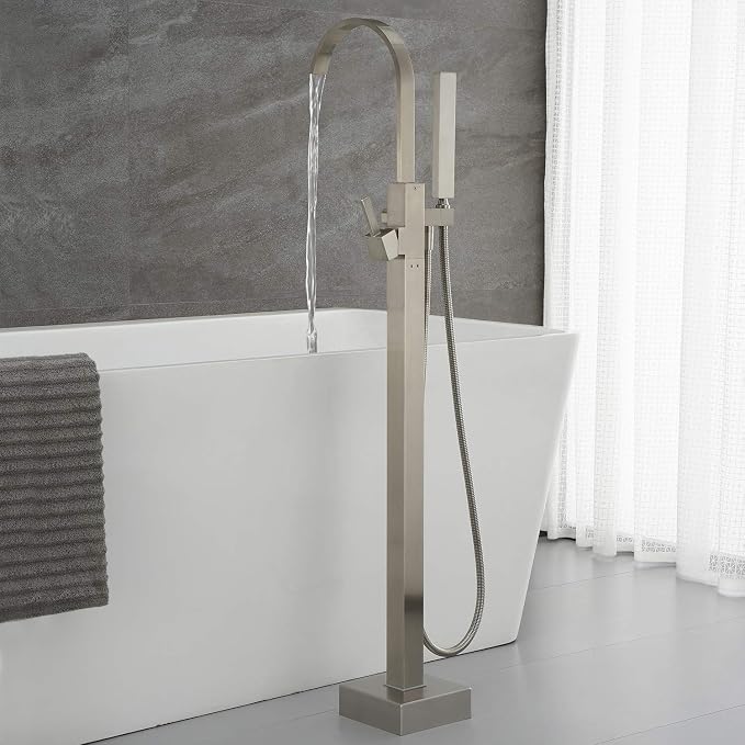 Freestanding Bathtub Faucet Tub Filler Brushed Nickel Waterfall Floor Mount - Image 3