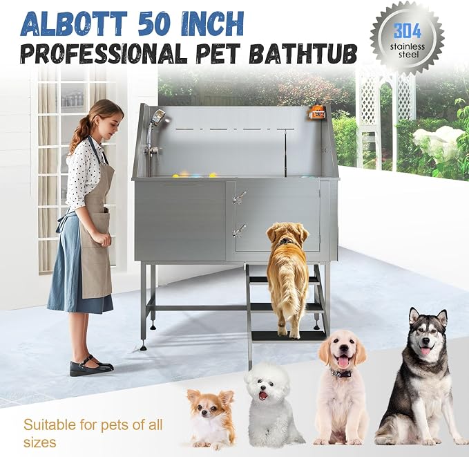 Albott 50-Inch Stainless Steel Pet Washing Station - Image 5