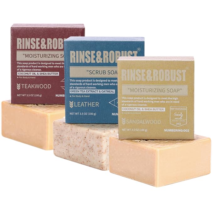 Rinse & Robust Mens Bar Soap Bath Bar Soap 3Pack Handmade Natural Soap Bar Set by RinseRobustUWorthChoice