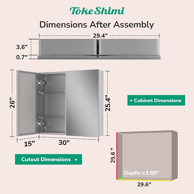 TokeShimi 30 x 26 Silver Aluminum Medicine Cabinet Mirror - Image 2