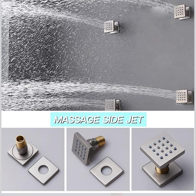 Brushed Nickel 4 Way Full Body Thermostatic Shower Faucet System 12 Inch Luxury - Image 9
