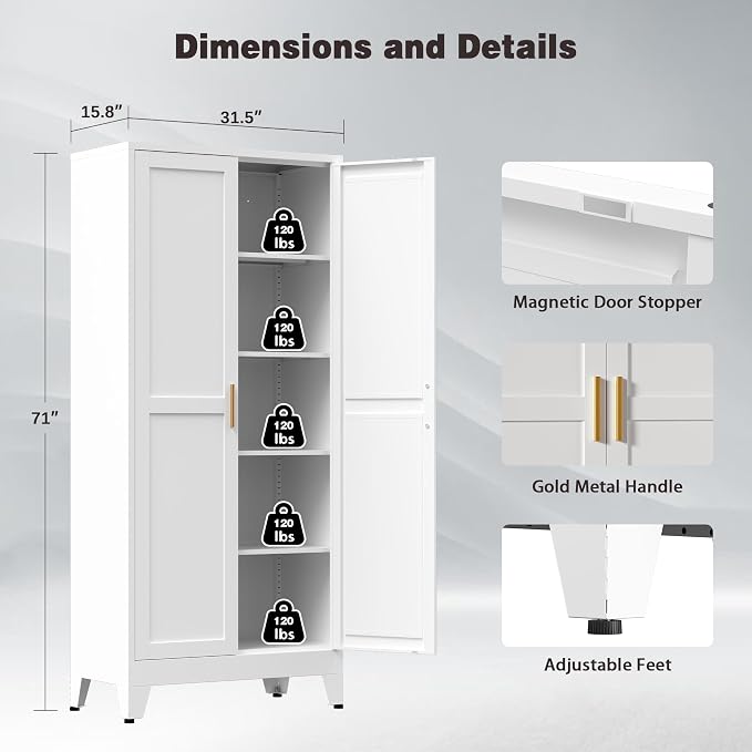 71” Tall Pantry Storage Cabinet, Kitchen Cabinets, Metal Cupboard - Image 3