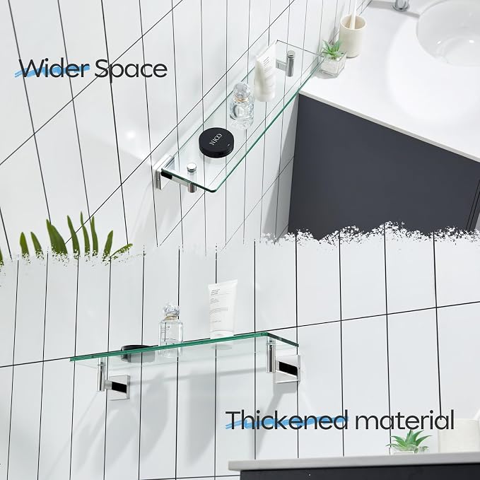 KOKOSIRI Bathroom Shelves Wall Mounted Floating Glass Shelf Polished Stainless - Image 5