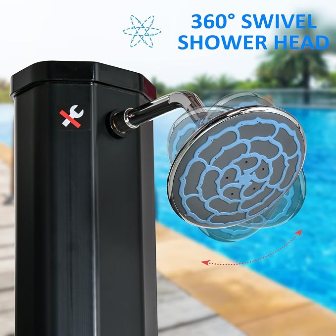 Outdoor Pool Shower Solar Heated, 9.3 Gallon Garden Pool Shower w/ 360° Swivel - Image 4
