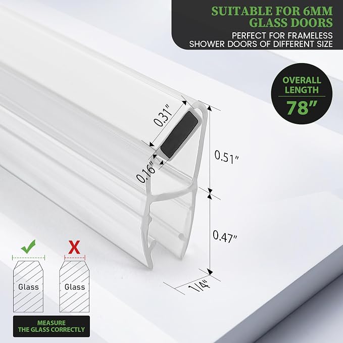 Bathroom Shower Glass Door Side Seal Strips, Length 78 Inch 2PCS Transparent - Image 2