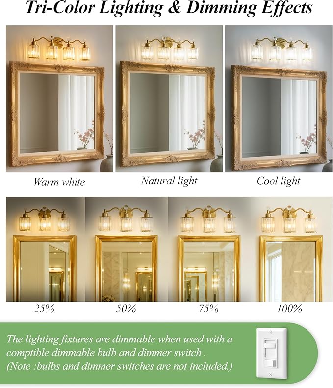 Modern Crystal Bathroom Vanity Light, 4-Lights Bathroom Light Fixtures - Image 2