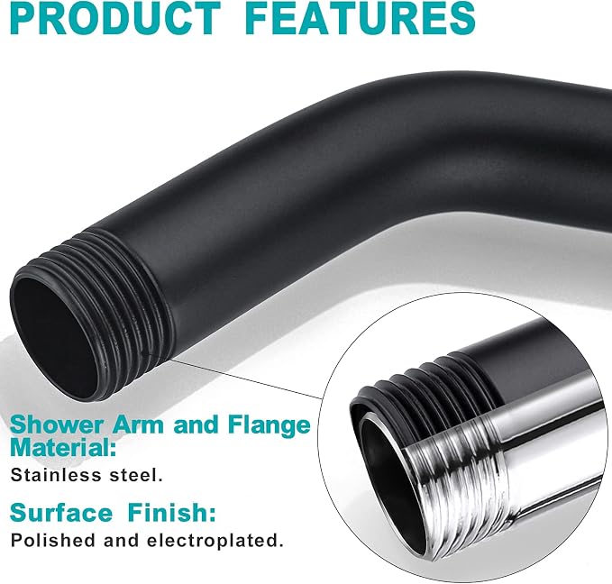 BESTILL Wall Mounted 8 Inch Shower Head Arm, Shower Arm and Flange Included - Image 4