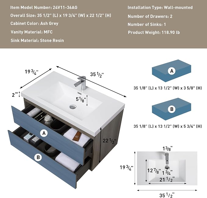 36 Inch Floating Bathroom Vanity - Image 7