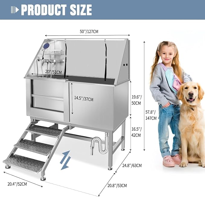 50" Professional Dog Wash Station, Stainless Steel Dog Grooming Tub - Image 2