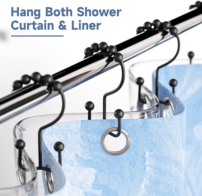 Titanker Black Shower Curtain Hooks Rings, Rust-Resistant Metal Double Glide - Image 2