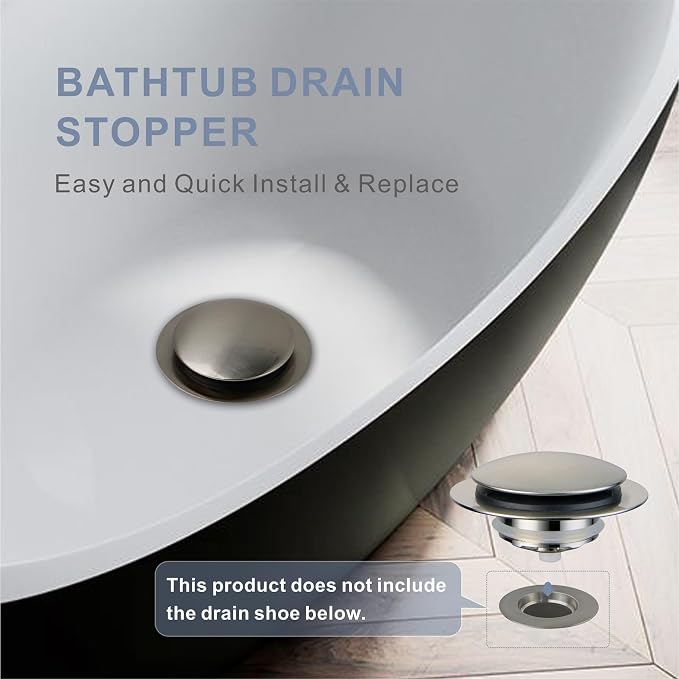 Brushed Bathtub Drain Stopper, Universal Pop Up Bath Drain, Hidrop Tip Toe Tub - Image 3