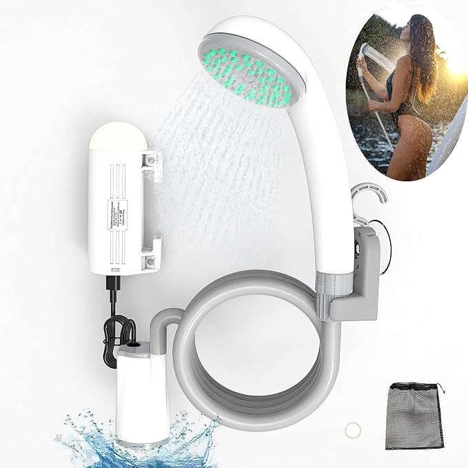 Portable Outdoor Shower Pump Camping Shower Pump Rechargeable LED IPX8 by Unknown