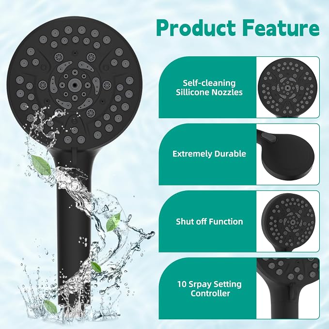 Hibbent High Pressure cUPC Certified 10-mode Shower Head, Handheld Showerhead - Image 3