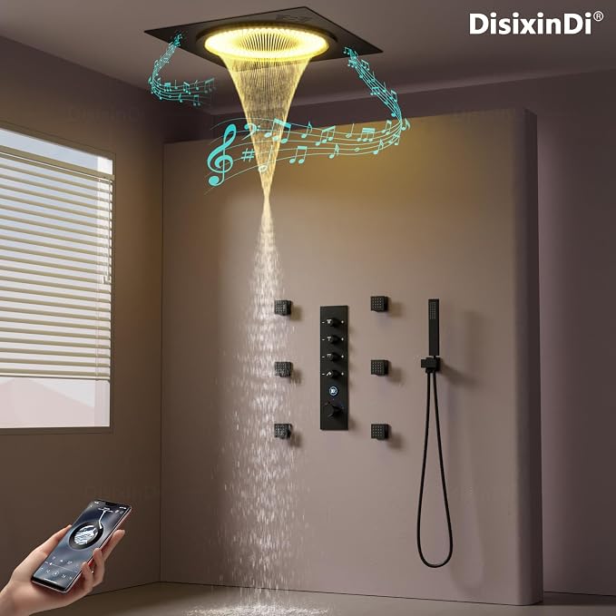 20 Inch Ceiling LED Square Music Rain Shower Head - Image 6