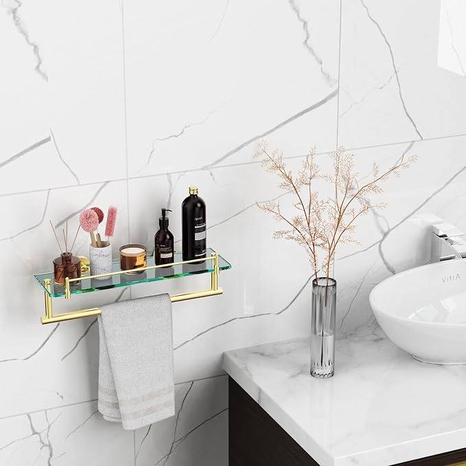 16-Inch Floating Tempered Glass Bathroom Shelf - Image 5