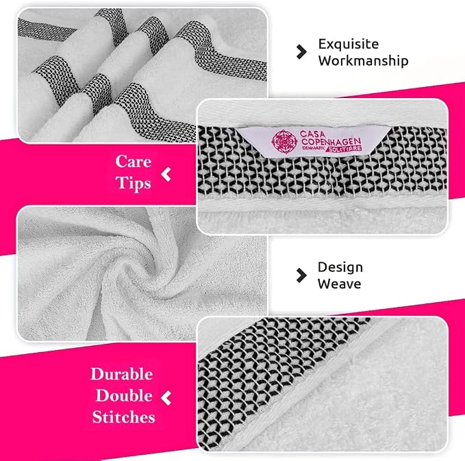 CASA COPENHAGEN® Solitaire Mix 6 Pieces Towel Set- White + Pine Grey, 600 GSM - Image 2
