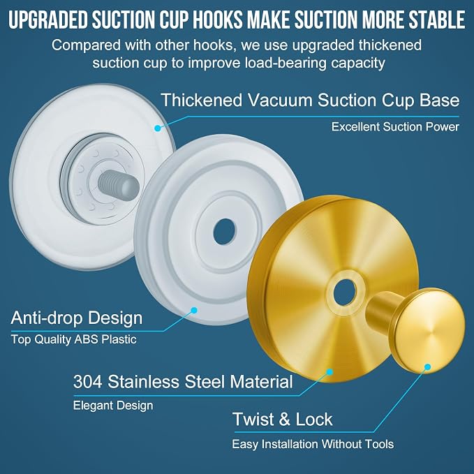 Suction Cup Hook for Shower, 16 Pack Wall Mount Towel Holder, Removable Towel - Image 2
