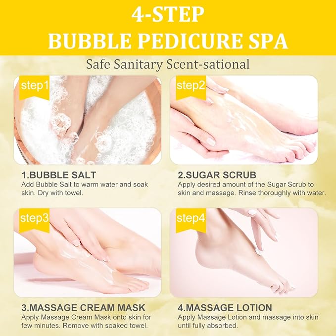 Pedicure Kit Foot Soak Set: Bubble Salt, Sugar Scrub, Massage Mask, Massage - Image 6