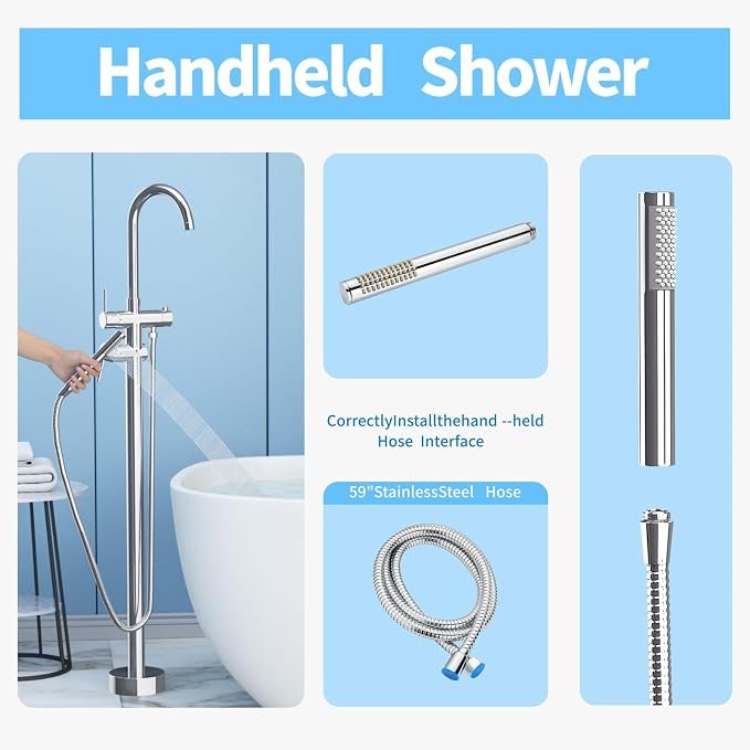 Freestanding Bathtub Faucet, Tub Filler Floor Mount Stand Bathtub Faucet Brass - Image 6