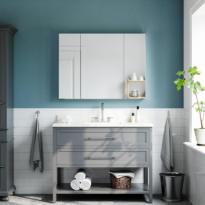 40"x30" Medicine Cabinet Mirror, Aluminum Silver Recessed Medicine Cabinet - Image 9