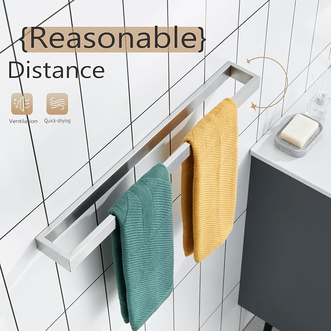 KOKOSIRI Towel Bar Brushed Nickel Bath Towel Hanger Holder 24-Inch Kitchen Rack - Image 3