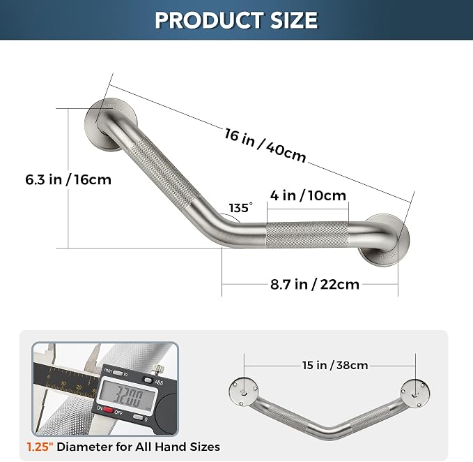 Grab Bars for Bathtubs and Showers- 1-1/4 x 16 Angled Shower Grab Bar for - Image 2