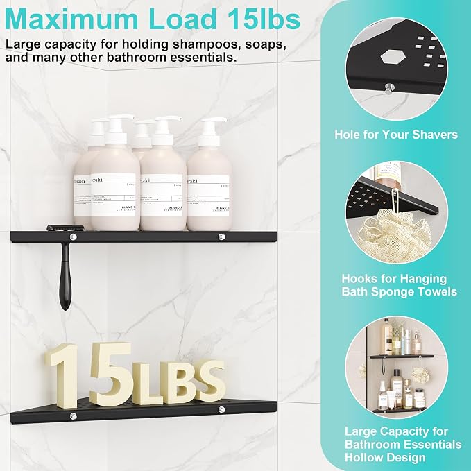 10" Bathroom Corner Shelf, 2 Pack Recessed Shower Shelf Caddy, SUS304 Stainless - Image 5