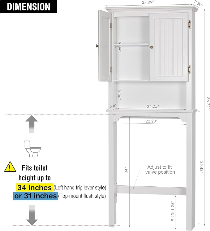 UTEX Over The Toilet Storage Cabinet, Over Toilet Bathroom Organizer - Image 2