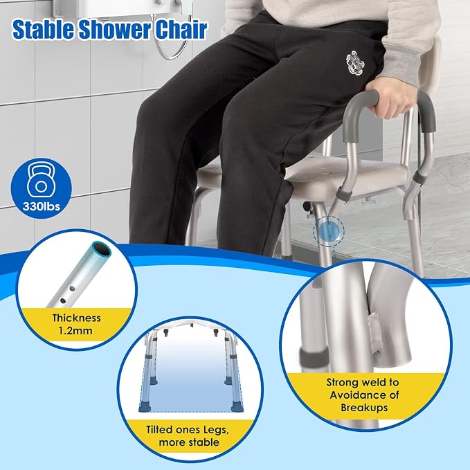 Shower Chair with Arms and Back Heavy Duty 330lbs, Shower Seat - Image 6