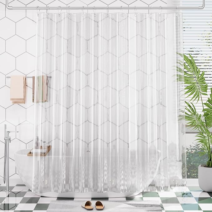 AmazerBath Plastic Shower Curtain Clear 72x74 Inches, Weighted Shower Curtains by AmazerBath