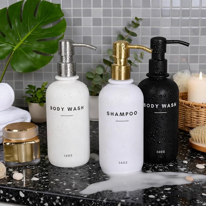 Set of 3 Shampoo and Conditioner Dispenser - 16oz Durable Shower Soap Dispenser - Image 6