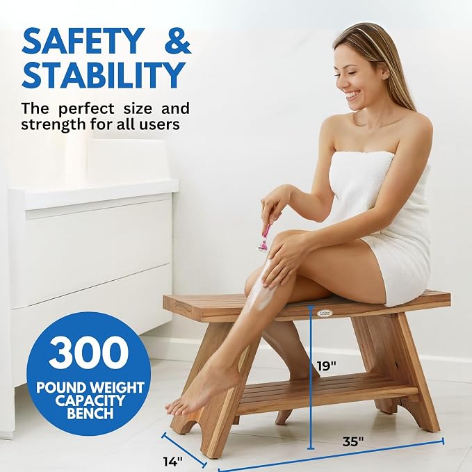 EcoDecors 35 Inch Serenity Teak Shower Bench – Waterproof Bathroom Seat - Image 2