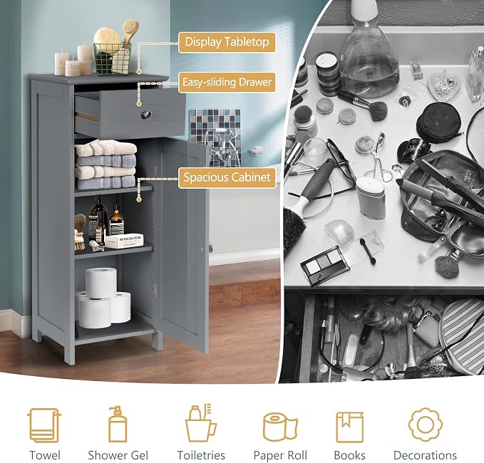 COSTWAY Bathroom Storage Cabinet, Single Door Floor Cabinet - Image 5