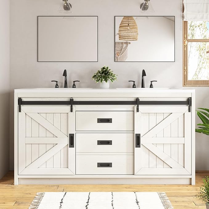 60" Farmhouse Sliding Barn Door Double Vanity - Image 2