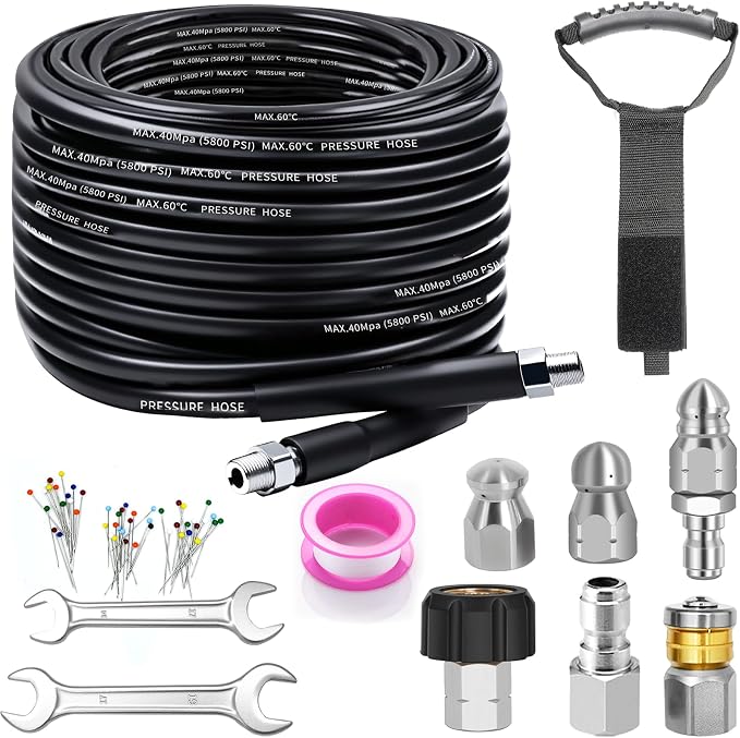 Sewer Jetter Kit for Pressure Washer, 25FT Drain Cleaner Hose 5800PSI by Trustworthy