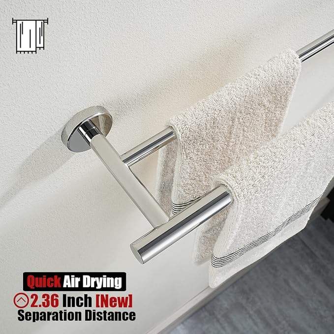 JQK Bathroom Hardware Towel Bar Set, 5-Piece Bath Accessories Set Polished - Image 4