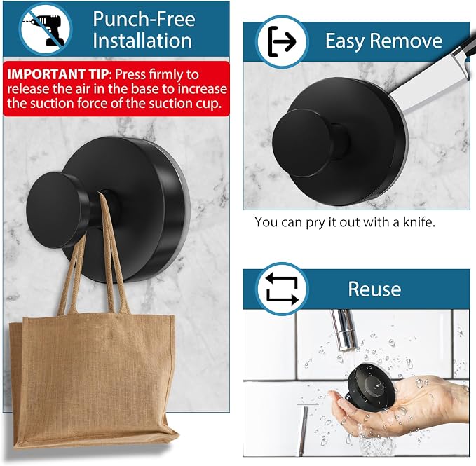 Suction Cup Hooks for Shower, Glass Door, Hold Robe & Wreath, Hanging up to 15 - Image 4