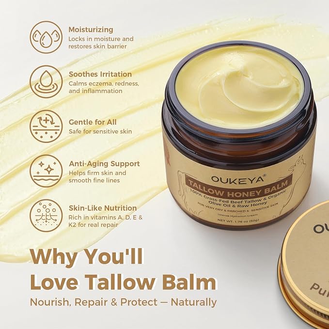 OUKEYA Beef Tallow Balm Moisturizing Cream, Natural Beef Tallow Face & Body - Image 4