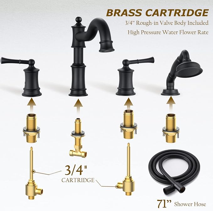 Roman Bathtub Faucet Set With Hand Shower 4 Hole Deck Mount Tub Filler With - Image 5