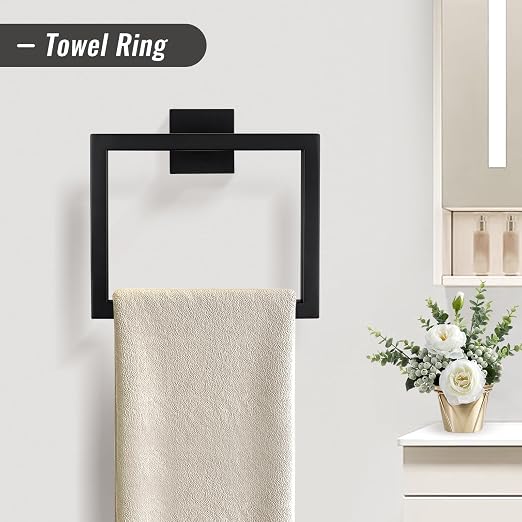 YACVCL Black Towel Bar Set 5-Piece Bathroom Hardware Accessories Set, SUS304 - Image 3