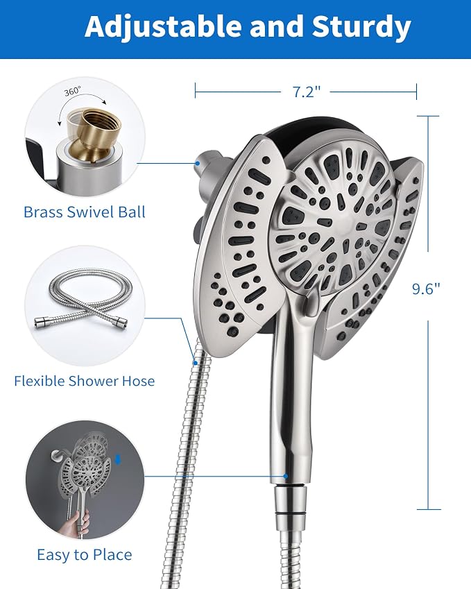 2-in-1 Shower Head with Handheld Combo: Rainfall Shower Head & Detachable - Image 6